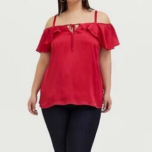 TORRID Size 00 Magenta Pink Cold Shoulder Ruffle Chiffon Top Spaghetti Strap